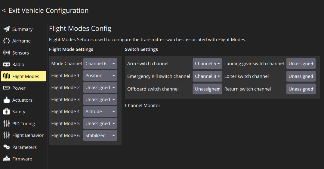 flight modes config