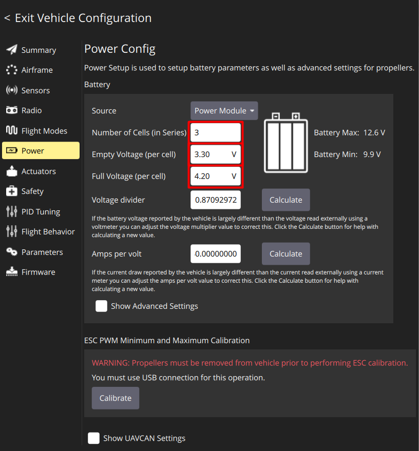 power config parametrs