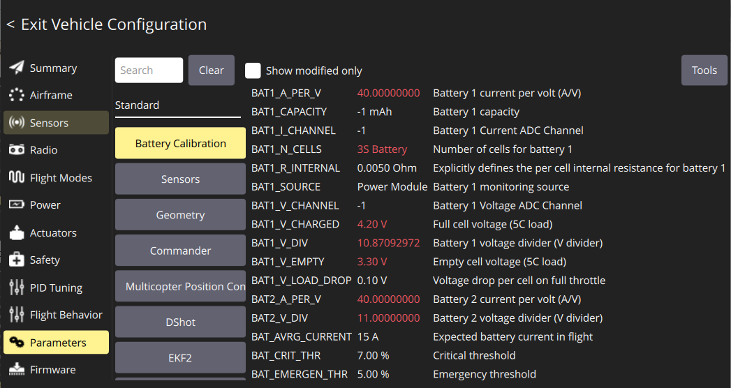qgr parametrs battery