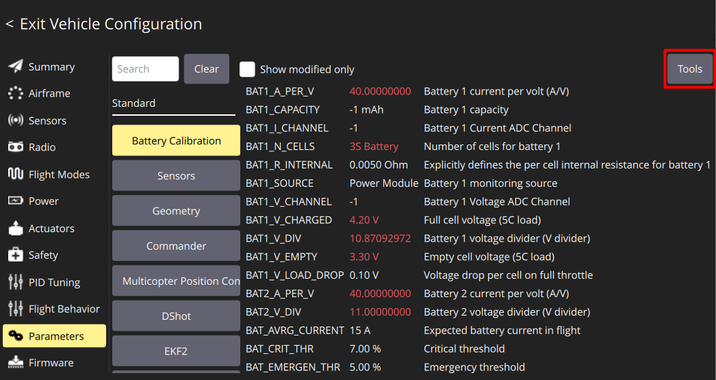 qgr parametrs battery tools