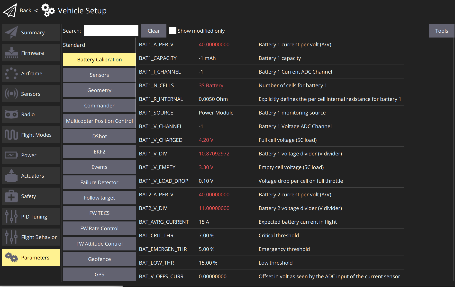 QGroundControl parameters